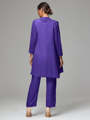 3 Pieces Chiffon Elegant Mother Of The Bride Dress Pants Suits
