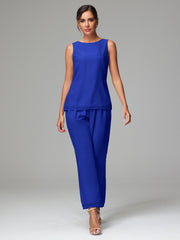 3 Pieces Chiffon Elegant Mother Of The Bride Dress Pants Suits