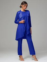 3 Pieces Chiffon Elegant Mother Of The Bride Dress Pants Suits