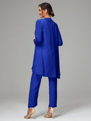 3 Pieces Chiffon Elegant Mother Of The Bride Dress Pants Suits
