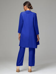 3 Pieces Chiffon Elegant Mother Of The Bride Dress Pants Suits