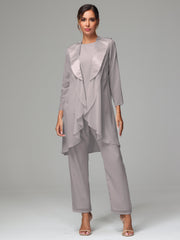 3 Pieces Chiffon Elegant Mother Of The Bride Dress Pants Suits