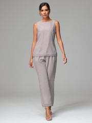 3 Pieces Chiffon Elegant Mother Of The Bride Dress Pants Suits