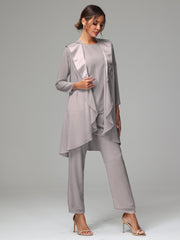 3 Pieces Chiffon Elegant Mother Of The Bride Dress Pants Suits