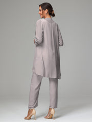3 Pieces Chiffon Elegant Mother Of The Bride Dress Pants Suits