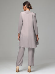 3 Pieces Chiffon Elegant Mother Of The Bride Dress Pants Suits