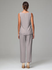 3 Pieces Chiffon Elegant Mother Of The Bride Dress Pants Suits