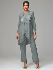 3 Pieces Chiffon Elegant Mother Of The Bride Dress Pants Suits