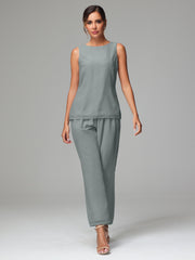 3 Pieces Chiffon Elegant Mother Of The Bride Dress Pants Suits