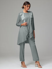 3 Pieces Chiffon Elegant Mother Of The Bride Dress Pants Suits