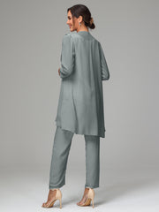 3 Pieces Chiffon Elegant Mother Of The Bride Dress Pants Suits