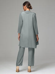 3 Pieces Chiffon Elegant Mother Of The Bride Dress Pants Suits