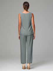 3 Pieces Chiffon Elegant Mother Of The Bride Dress Pants Suits