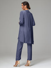 3 Pieces Chiffon Elegant Mother Of The Bride Dress Pants Suits