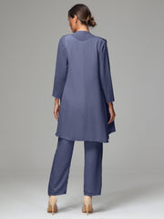 3 Pieces Chiffon Elegant Mother Of The Bride Dress Pants Suits