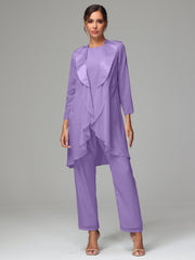 3 Pieces Chiffon Elegant Mother Of The Bride Dress Pants Suits