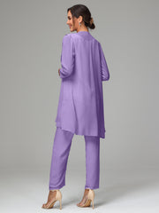 3 Pieces Chiffon Elegant Mother Of The Bride Dress Pants Suits