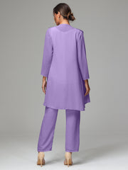 3 Pieces Chiffon Elegant Mother Of The Bride Dress Pants Suits