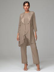 3 Pieces Chiffon Elegant Mother Of The Bride Dress Pants Suits