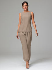 3 Pieces Chiffon Elegant Mother Of The Bride Dress Pants Suits
