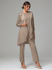 3 Pieces Chiffon Elegant Mother Of The Bride Dress Pants Suits