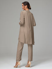 3 Pieces Chiffon Elegant Mother Of The Bride Dress Pants Suits