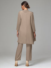 3 Pieces Chiffon Elegant Mother Of The Bride Dress Pants Suits