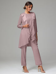 3 Pieces Chiffon Elegant Mother Of The Bride Dress Pants Suits