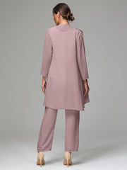 3 Pieces Chiffon Elegant Mother Of The Bride Dress Pants Suits