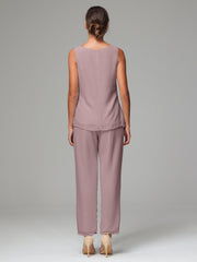 3 Pieces Chiffon Elegant Mother Of The Bride Dress Pants Suits
