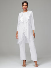 3 Pieces Chiffon Elegant Mother Of The Bride Dress Pants Suits