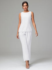 3 Pieces Chiffon Elegant Mother Of The Bride Dress Pants Suits