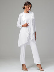 3 Pieces Chiffon Elegant Mother Of The Bride Dress Pants Suits