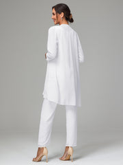 3 Pieces Chiffon Elegant Mother Of The Bride Dress Pants Suits