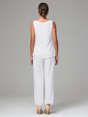 3 Pieces Chiffon Elegant Mother Of The Bride Dress Pants Suits