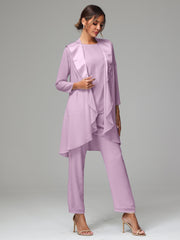 3 Pieces Chiffon Elegant Mother Of The Bride Dress Pants Suits