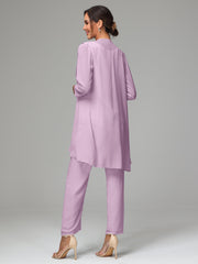 3 Pieces Chiffon Elegant Mother Of The Bride Dress Pants Suits