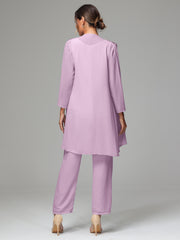 3 Pieces Chiffon Elegant Mother Of The Bride Dress Pants Suits