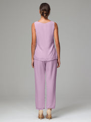 3 Pieces Chiffon Elegant Mother Of The Bride Dress Pants Suits