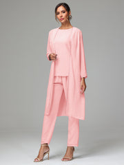 3 Pieces Chiffon Fancy Mother Of The Bride Dress Pants Suits