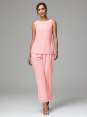 3 Pieces Chiffon Fancy Mother Of The Bride Dress Pants Suits