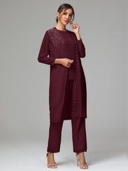 3 Pieces Chiffon Fancy Mother Of The Bride Dress Pants Suits