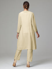 3 Pieces Chiffon Fancy Mother Of The Bride Dress Pants Suits