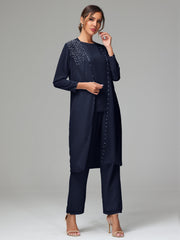 3 Pieces Chiffon Fancy Mother Of The Bride Dress Pants Suits
