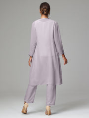 3 Pieces Chiffon Fancy Mother Of The Bride Dress Pants Suits