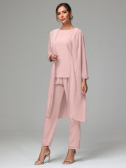 3 Pieces Chiffon Fancy Mother Of The Bride Dress Pants Suits