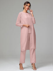 3 Pieces Chiffon Fancy Mother Of The Bride Dress Pants Suits