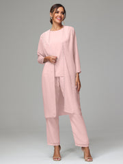 3 Pieces Chiffon Fancy Mother Of The Bride Dress Pants Suits