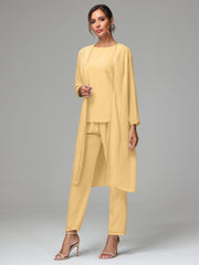 3 Pieces Chiffon Fancy Mother Of The Bride Dress Pants Suits