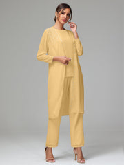 3 Pieces Chiffon Fancy Mother Of The Bride Dress Pants Suits